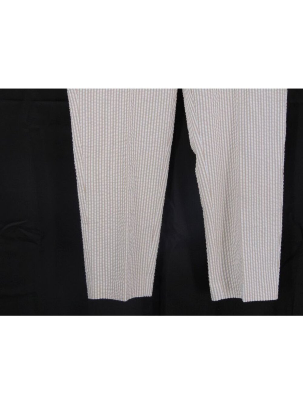 Orvis Womens Tan White Seersucker Pants Size 14 Cotton Flat Front Pockets Crop - Picture 3 of 16